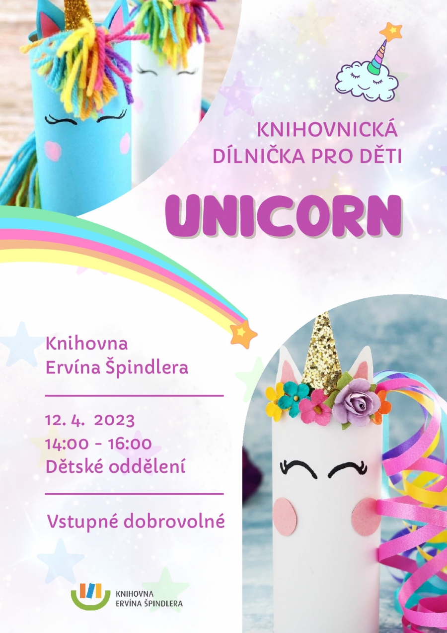 Plakát akce Jednorožčí vyrábění - Knihovnická dílnička pro děti 