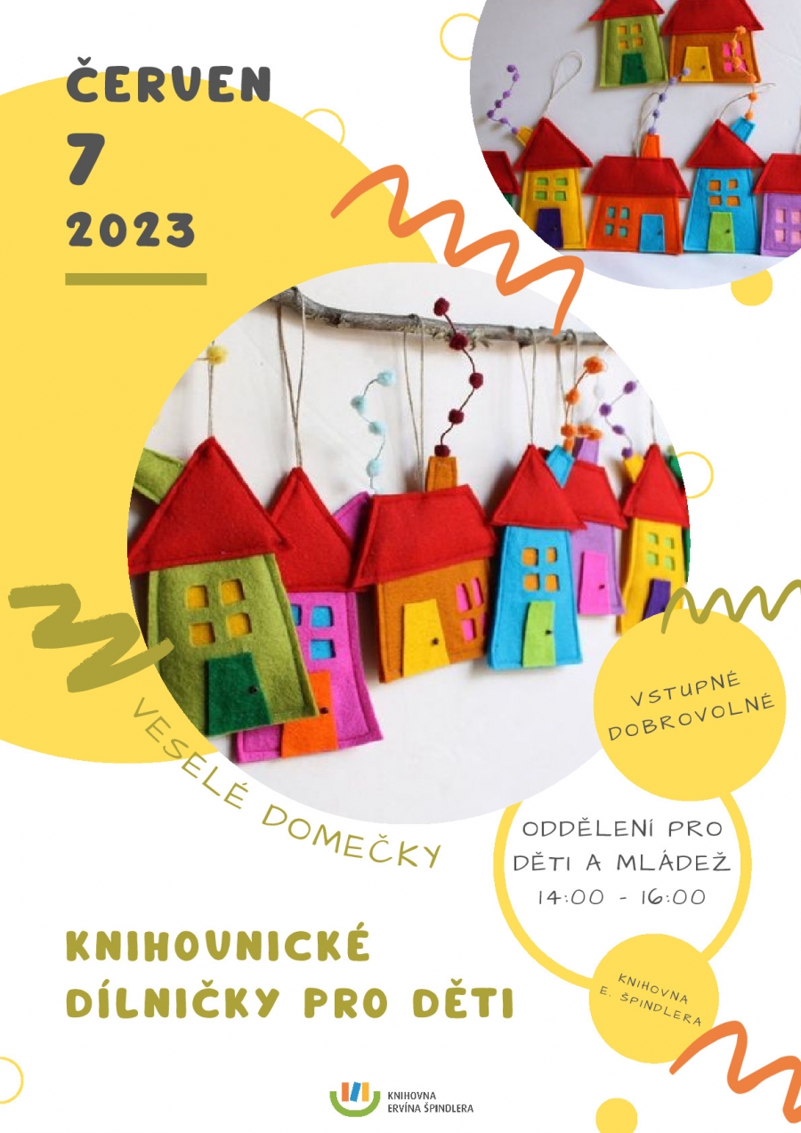 Plakát akce Veselé domečky - Knihovnická dílnička pro děti 