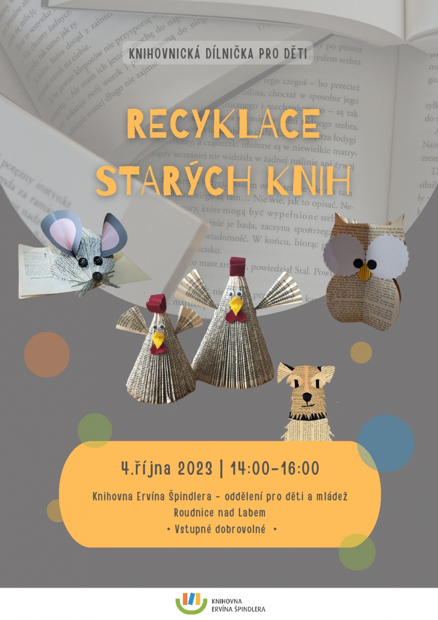 Plakát akce Recyklace starých knih - Knihovnická dílnička pro děti