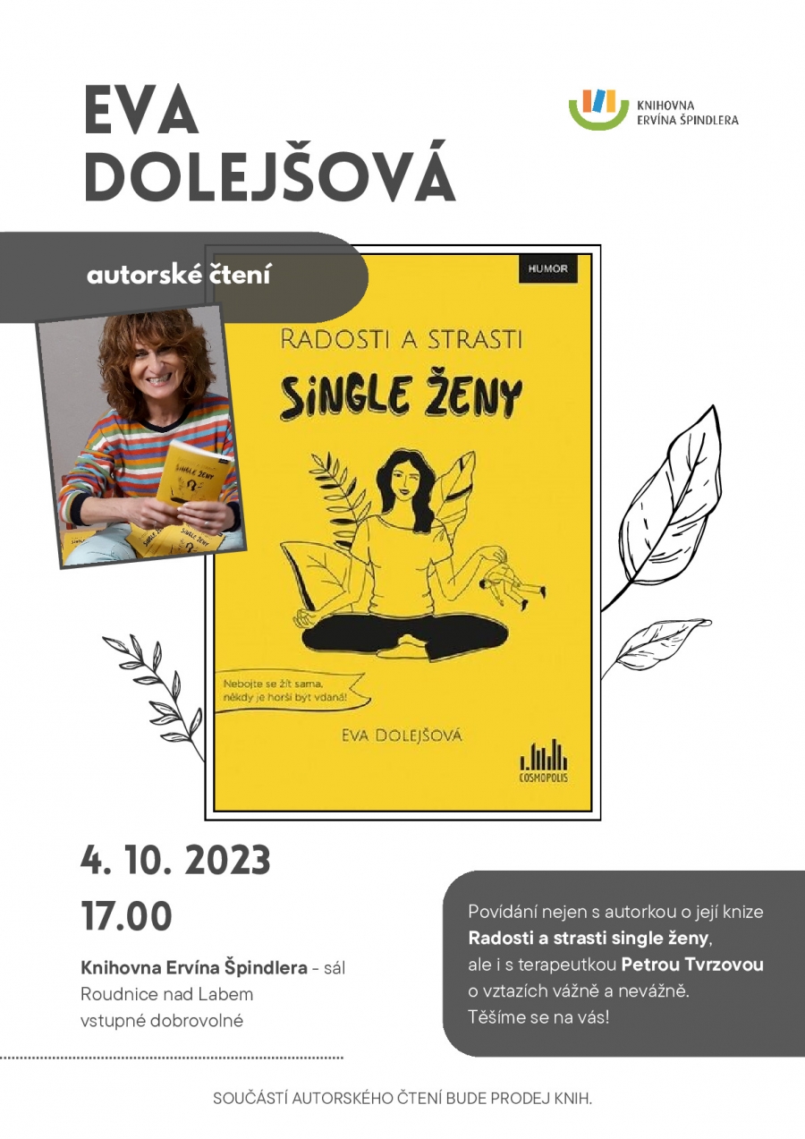 Plakát akce Autorské čtení s Evou Dolejšovou - Radosti a strasti single ženy