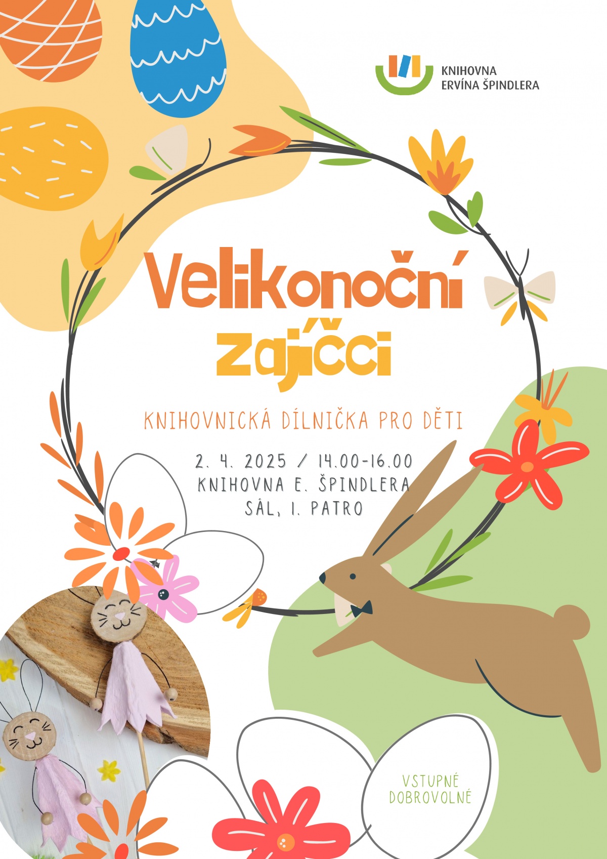 Plakát akce Knihovnická dílnička - Velikonoční zajíčci