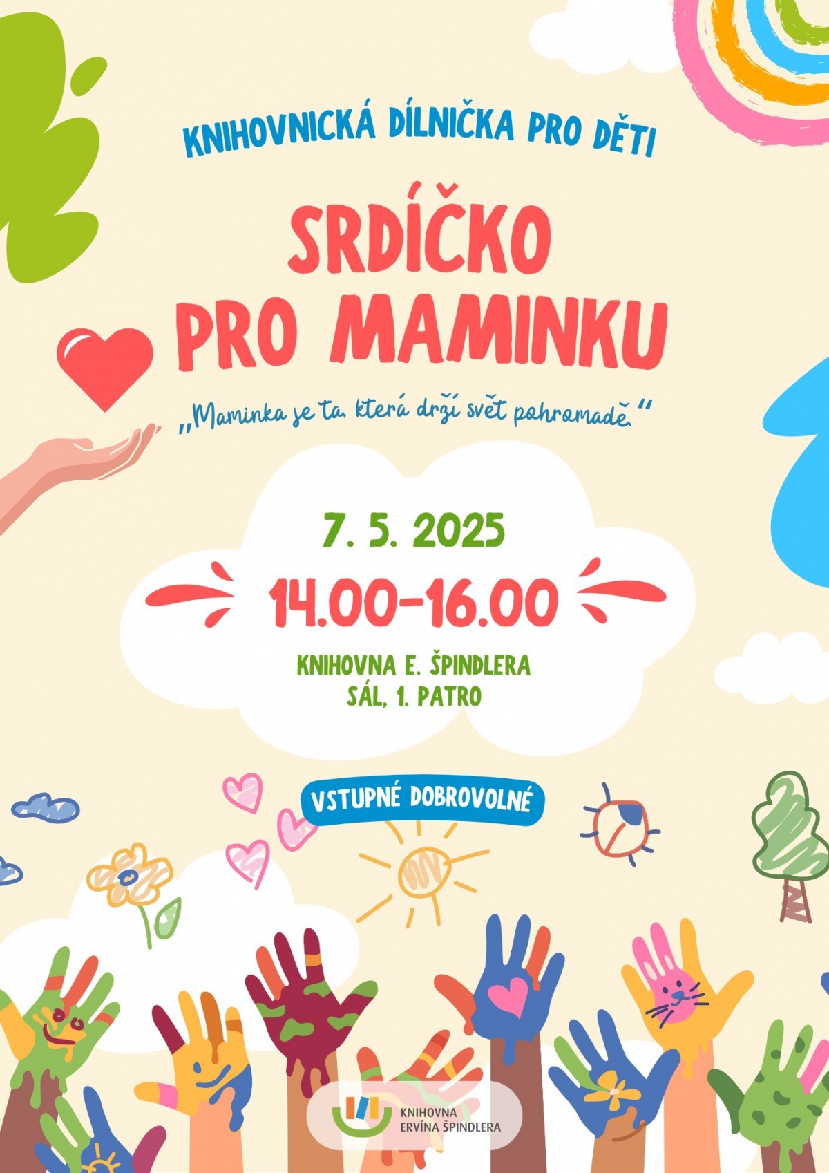 Plakát akce Srdíčko pro maminku - Knihovnická dílnička pro děti