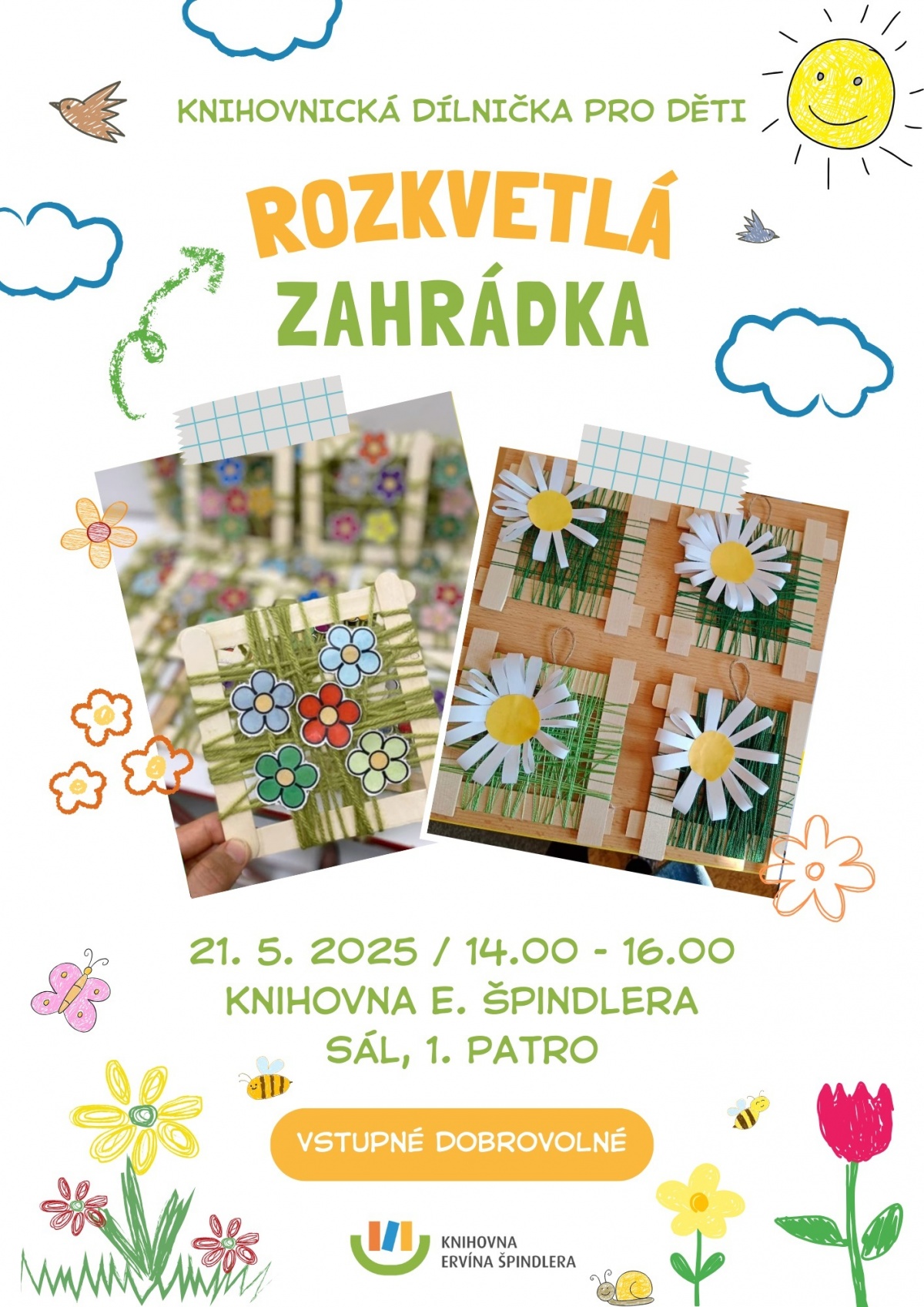 Plakát akce Knihovnická dílnička pro děti - Rozkvetlá zahrádka