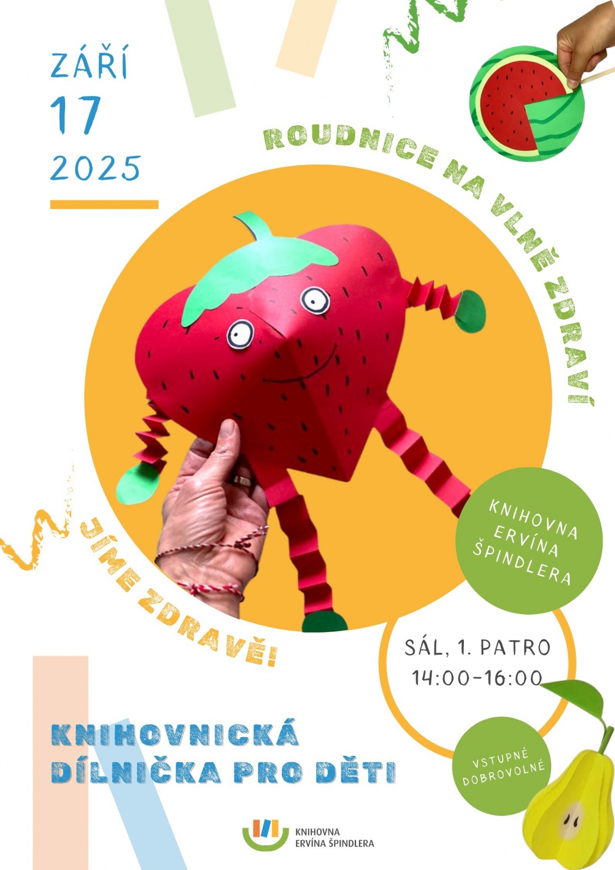 Plakát akce Knihovnické dílničky - Jíme zdravě - Roudnice na vlně zdraví